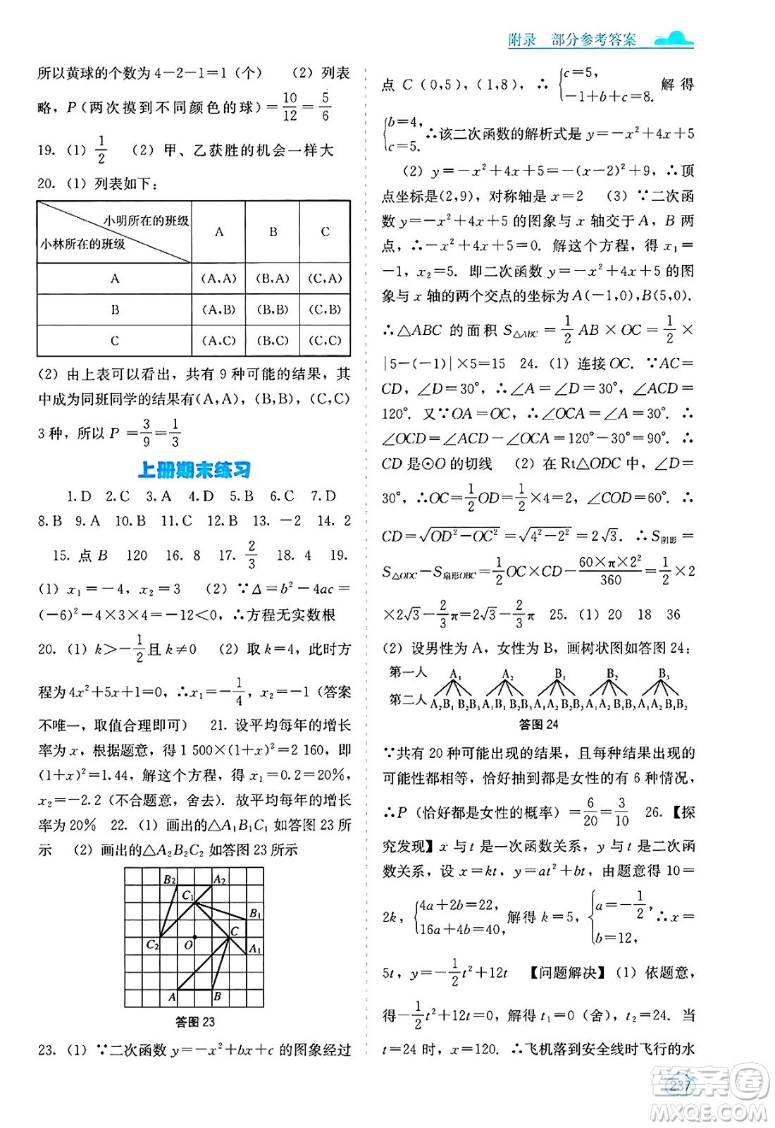 廣西教育出版社2025年春自主學(xué)習(xí)能力測(cè)評(píng)九年級(jí)數(shù)學(xué)下冊(cè)人教版答案