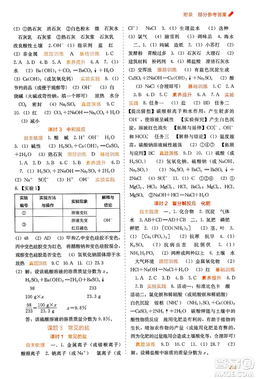 廣西教育出版社2025年春自主學(xué)習(xí)能力測(cè)評(píng)九年級(jí)化學(xué)下冊(cè)人教版答案