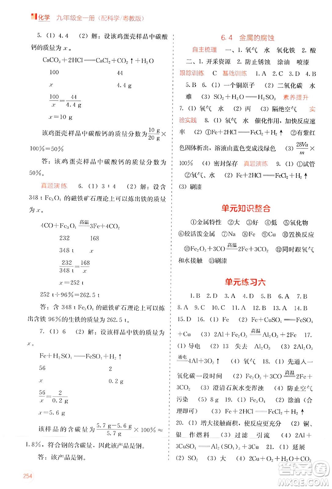 廣西教育出版社2025年春自主學習能力測評九年級化學下冊科粵版答案