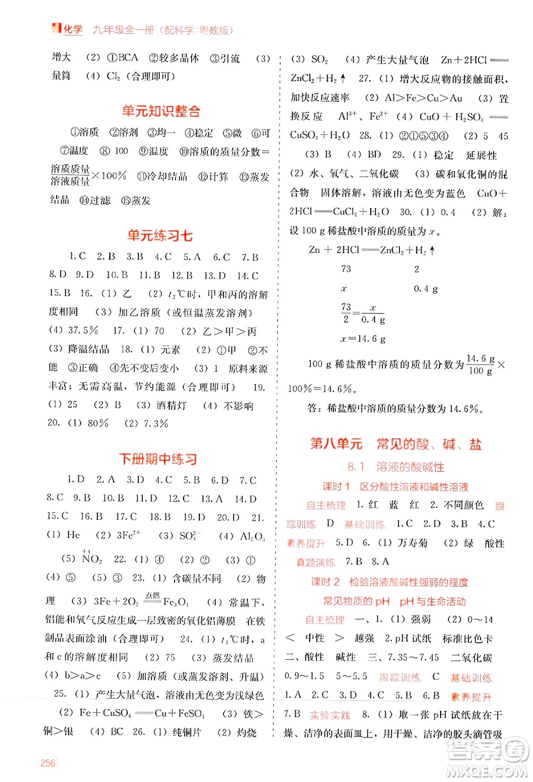 廣西教育出版社2025年春自主學習能力測評九年級化學下冊科粵版答案