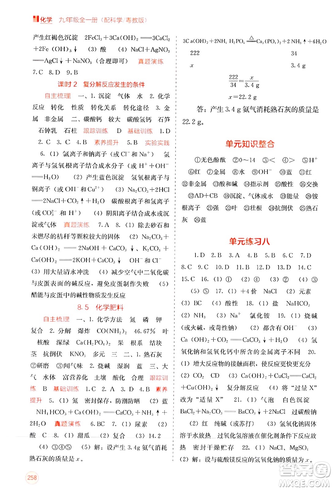 廣西教育出版社2025年春自主學習能力測評九年級化學下冊科粵版答案