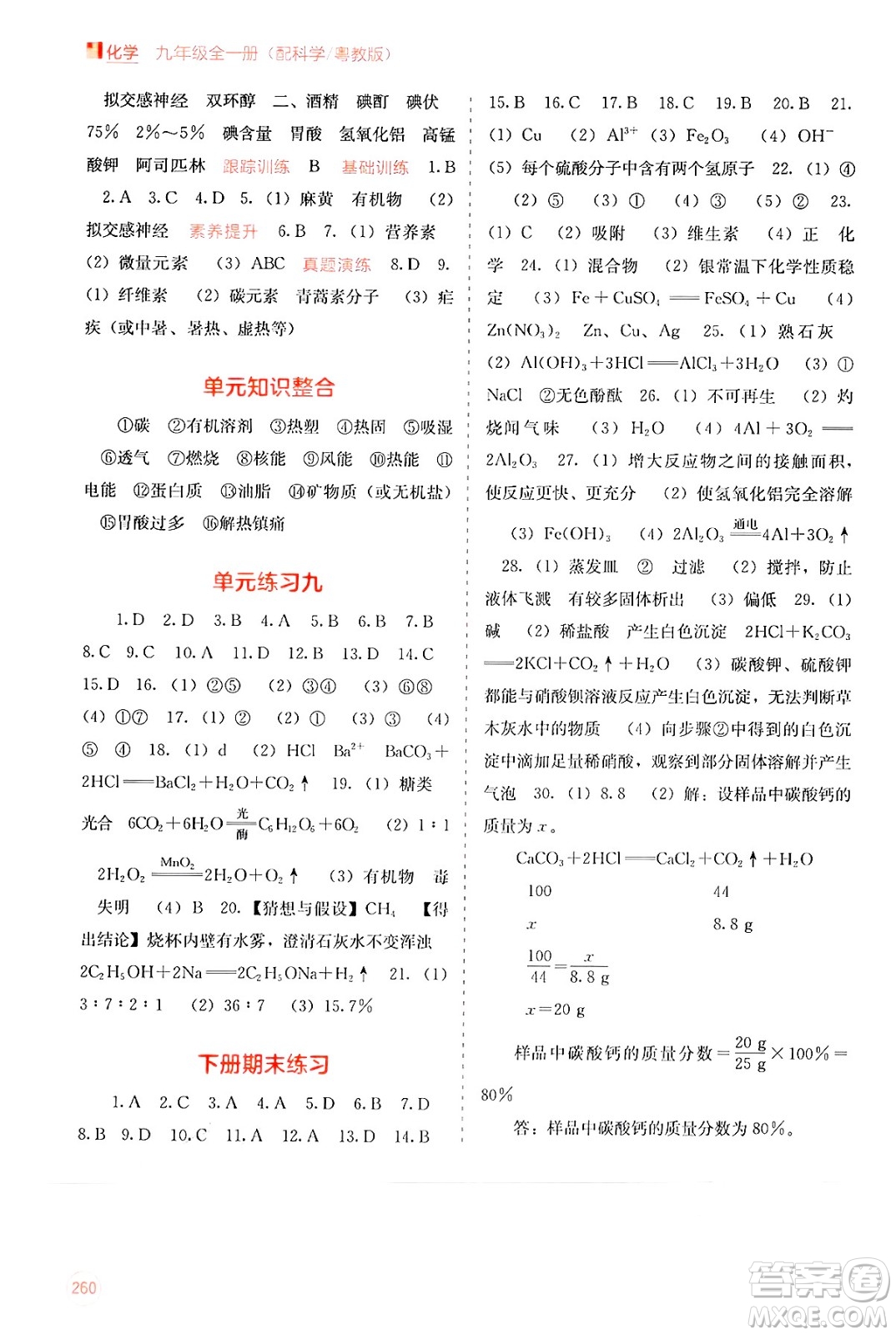 廣西教育出版社2025年春自主學習能力測評九年級化學下冊科粵版答案