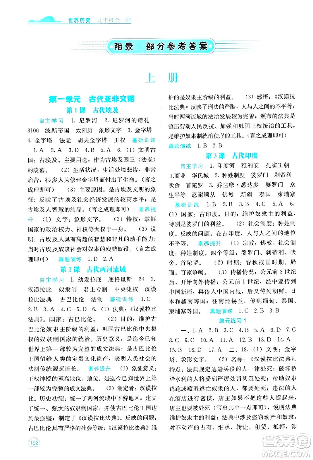 廣西教育出版社2025年春自主學習能力測評九年級歷史下冊通用版答案