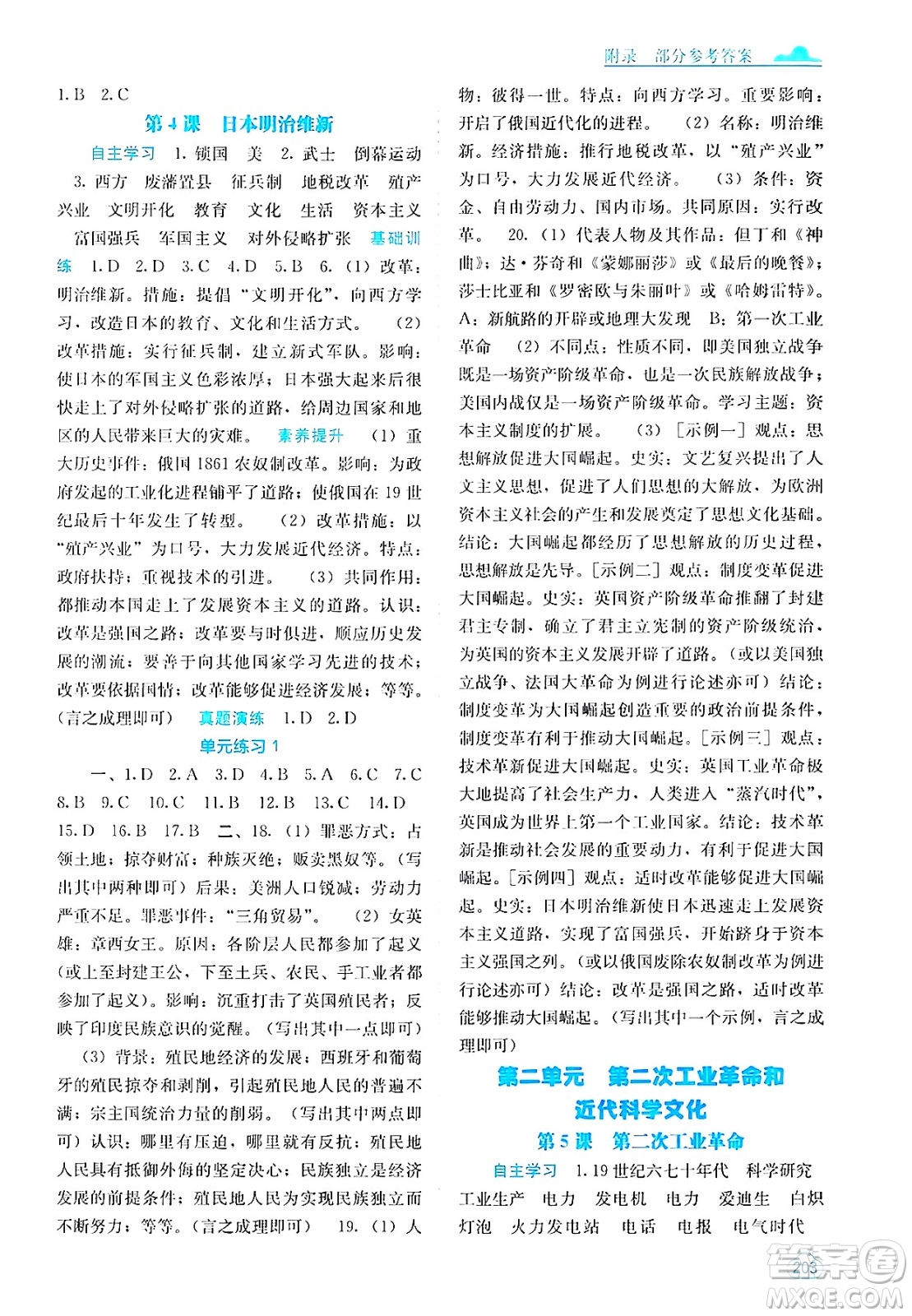 廣西教育出版社2025年春自主學習能力測評九年級歷史下冊通用版答案