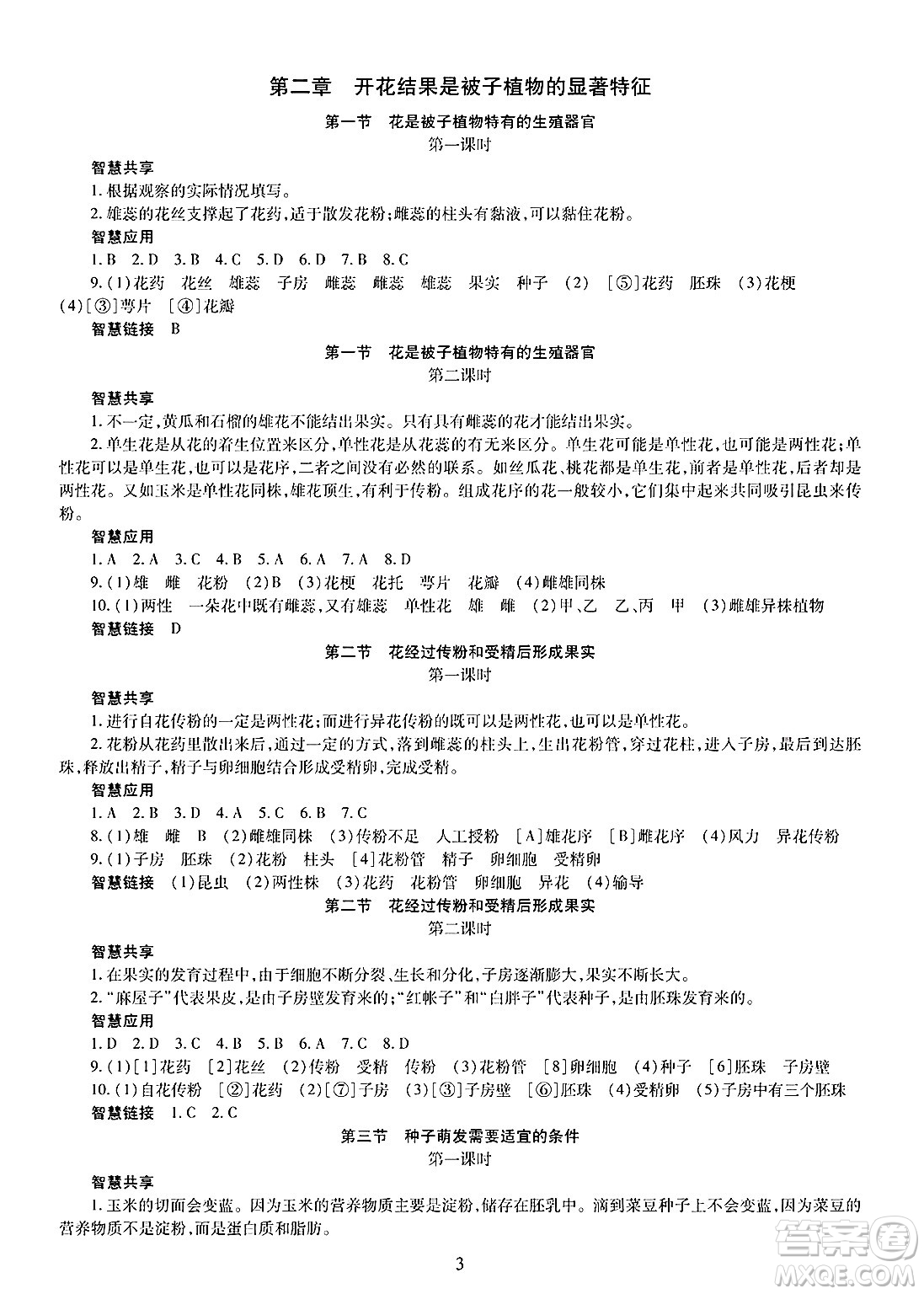 明天出版社2025年春智慧學(xué)習(xí)導(dǎo)學(xué)練七年級生物下冊人教版答案