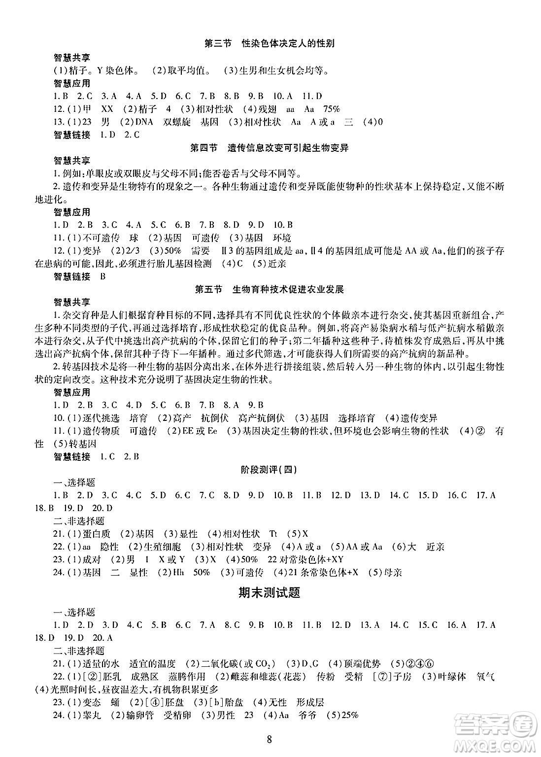 明天出版社2025年春智慧學(xué)習(xí)導(dǎo)學(xué)練七年級生物下冊人教版答案