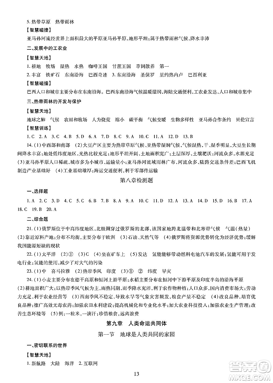 明天出版社2025年春智慧學(xué)習(xí)導(dǎo)學(xué)練七年級地理下冊人教版答案