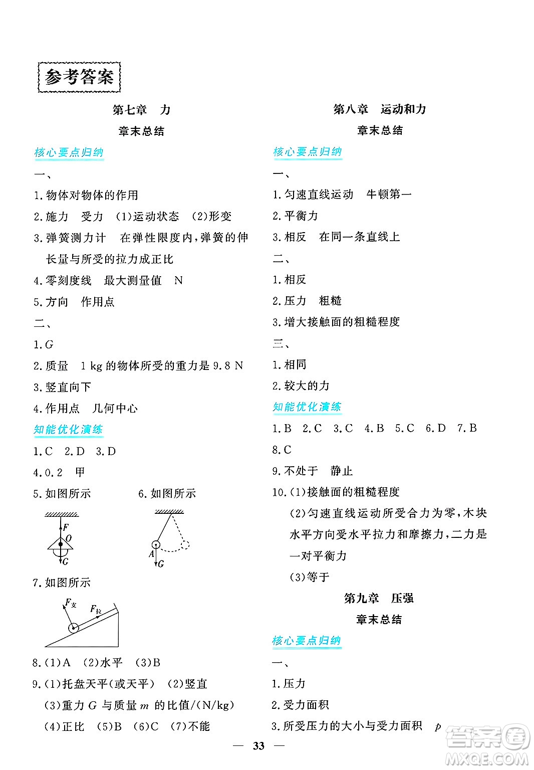 青海人民出版社2025年春新坐標(biāo)同步練習(xí)八年級(jí)物理下冊(cè)人教版青海專版答案