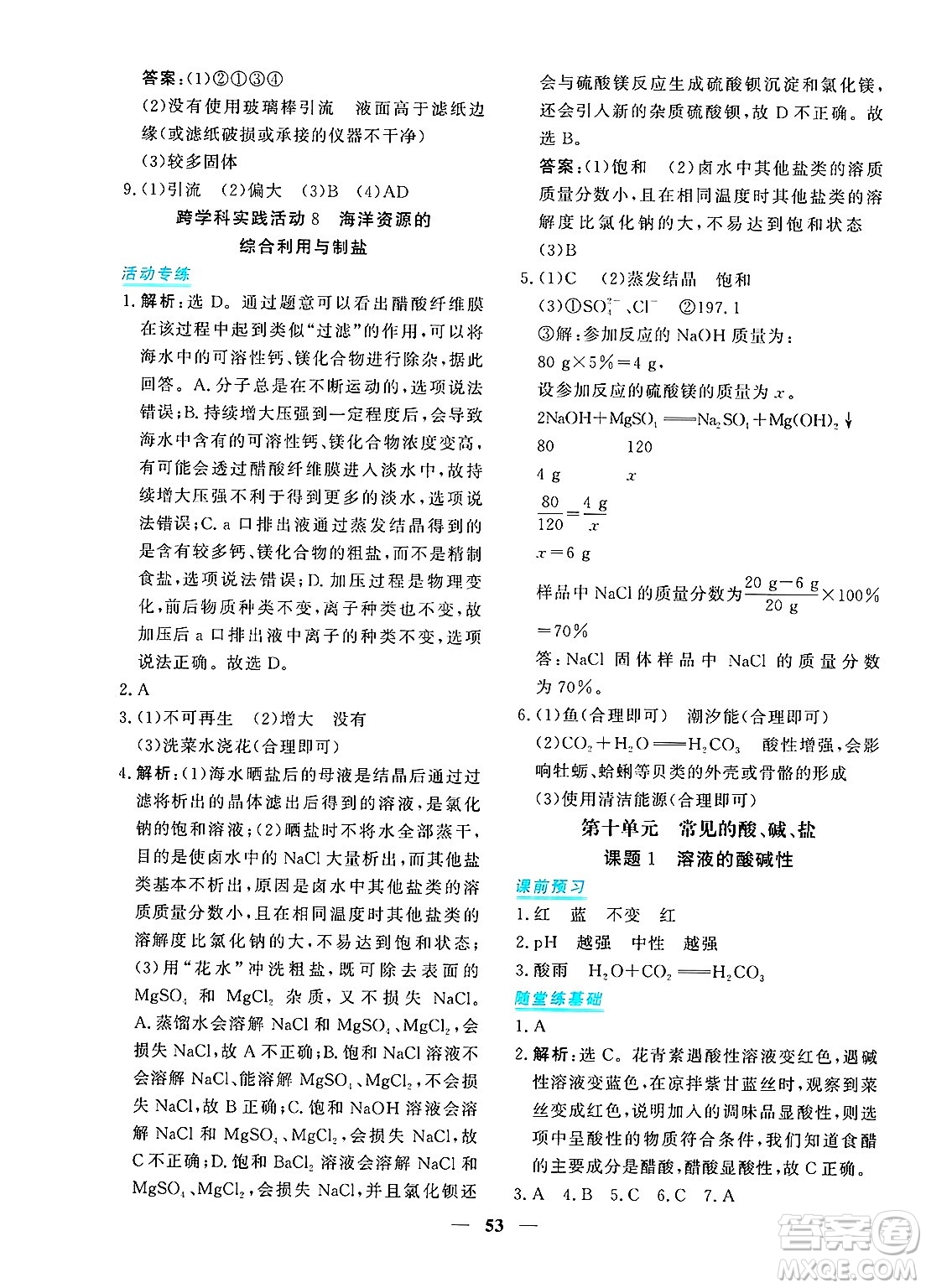 青海人民出版社2025年春新坐標(biāo)同步練習(xí)九年級化學(xué)下冊人教版青海專版答案