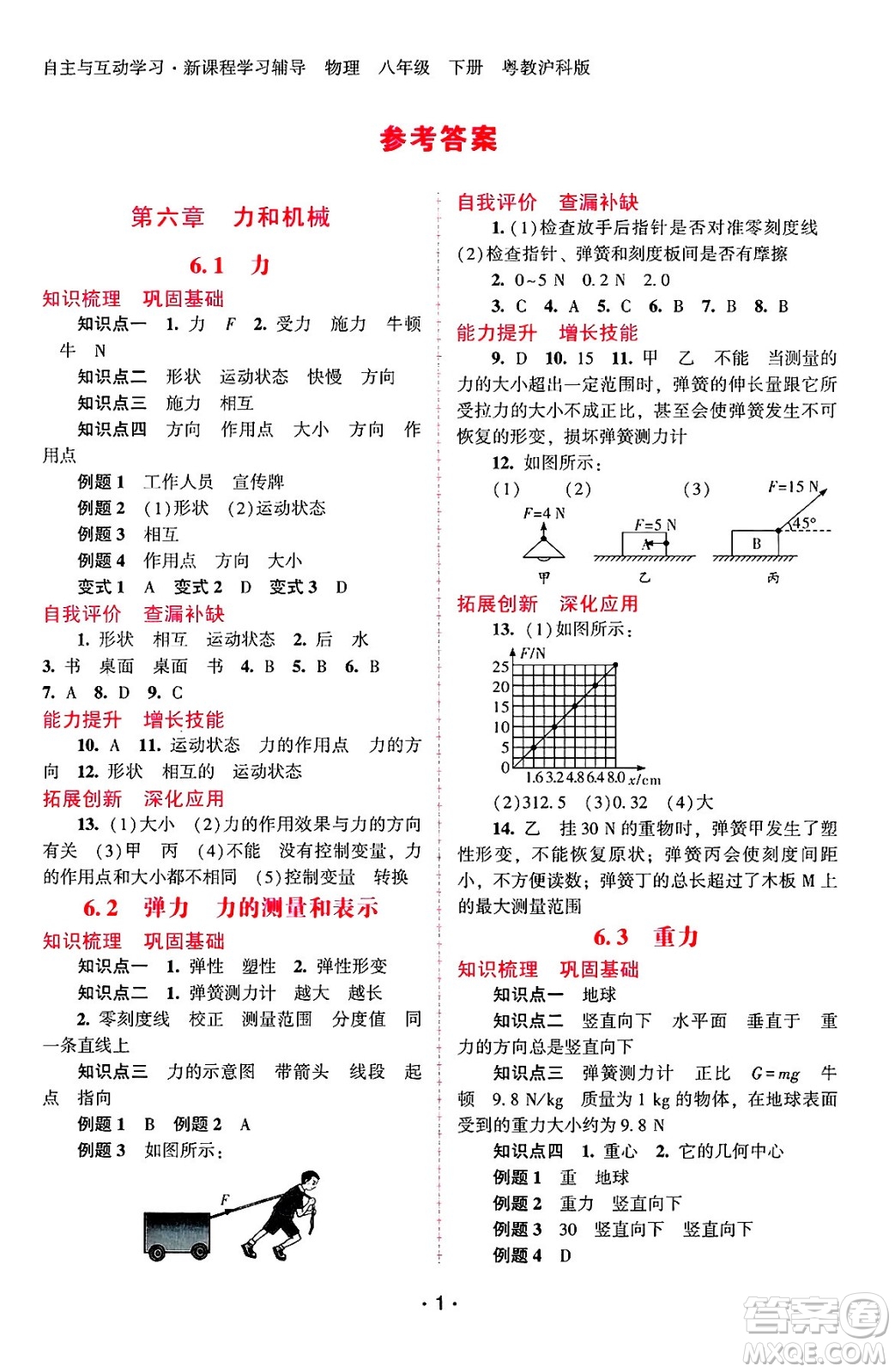 廣西師范大學出版社2025年春自主與互動學習新課程學習輔導八年級物理下冊滬粵版答案