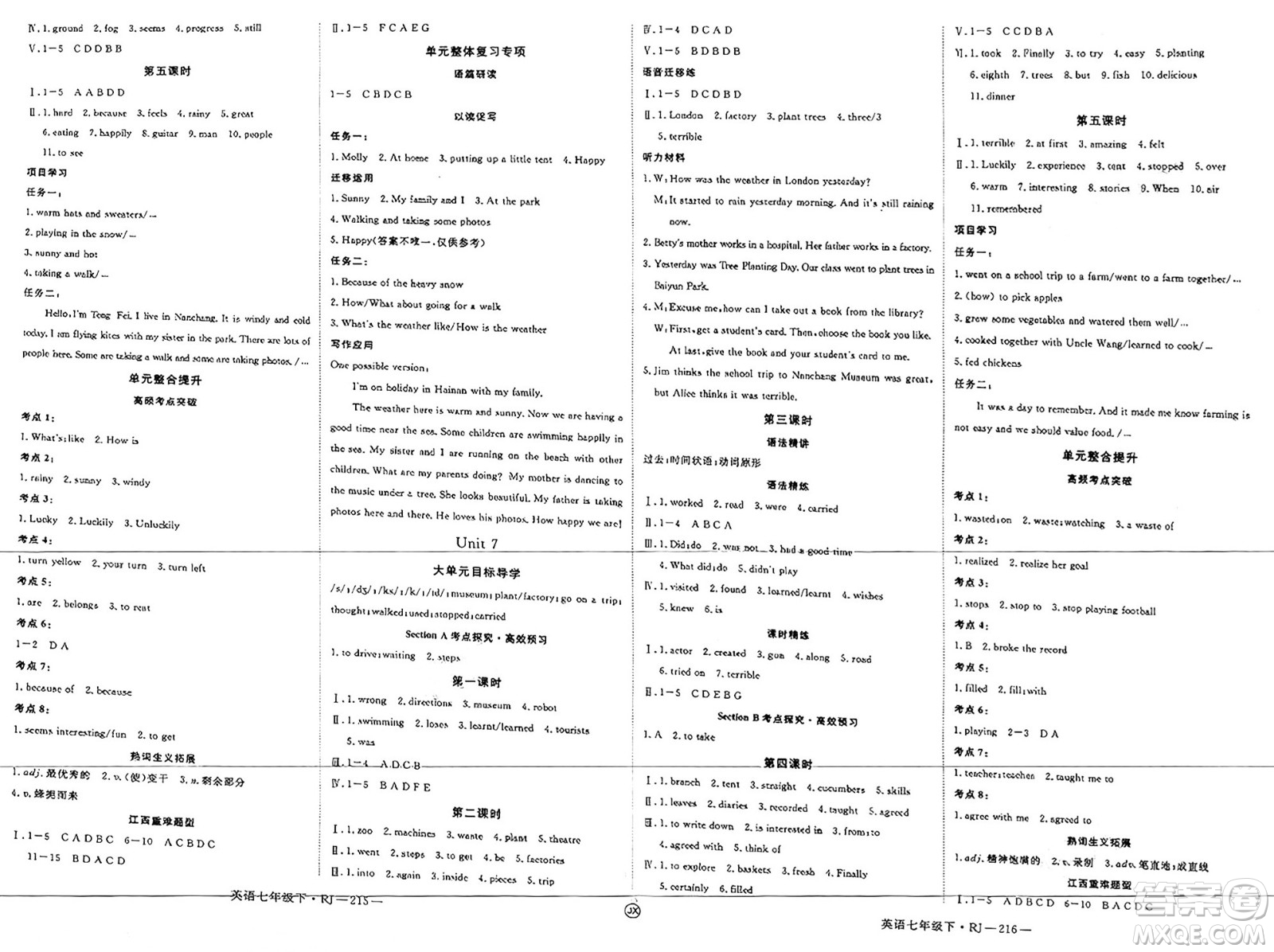 延邊大學出版社2025年春優(yōu)翼學練優(yōu)七年級英語下冊人教版江西專版答案