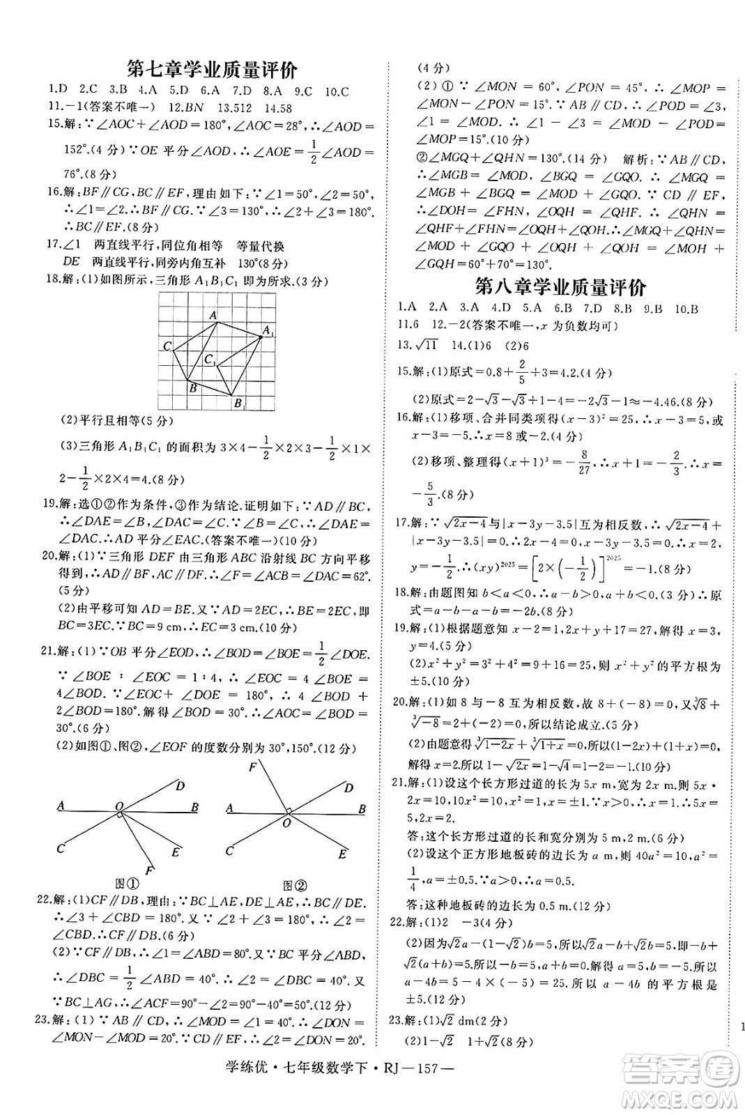 延邊大學(xué)出版社2025年春優(yōu)翼學(xué)練優(yōu)七年級(jí)數(shù)學(xué)下冊(cè)人教版答案
