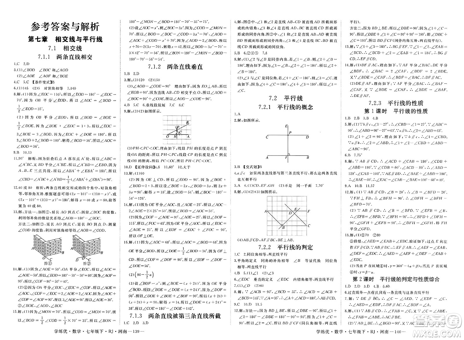 延邊大學(xué)出版社2025年春優(yōu)翼學(xué)練優(yōu)七年級(jí)數(shù)學(xué)下冊(cè)人教版河南專版答案