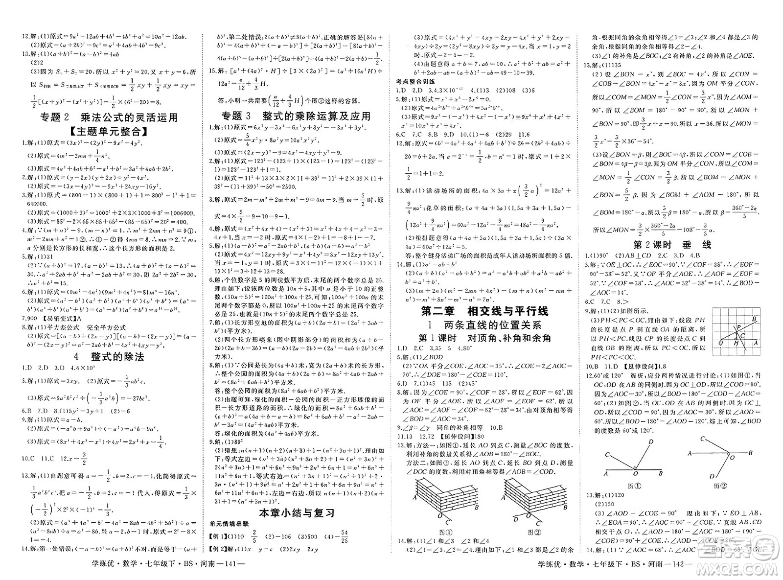 延邊大學出版社2025年春優(yōu)翼學練優(yōu)七年級數(shù)學下冊北師大版河南專版答案