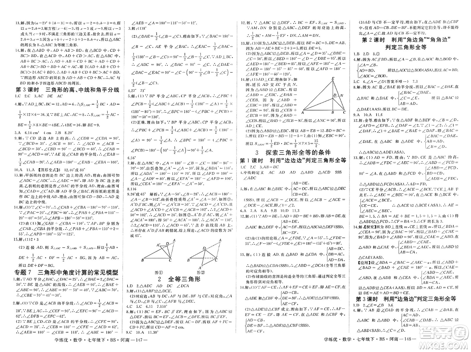 延邊大學出版社2025年春優(yōu)翼學練優(yōu)七年級數(shù)學下冊北師大版河南專版答案