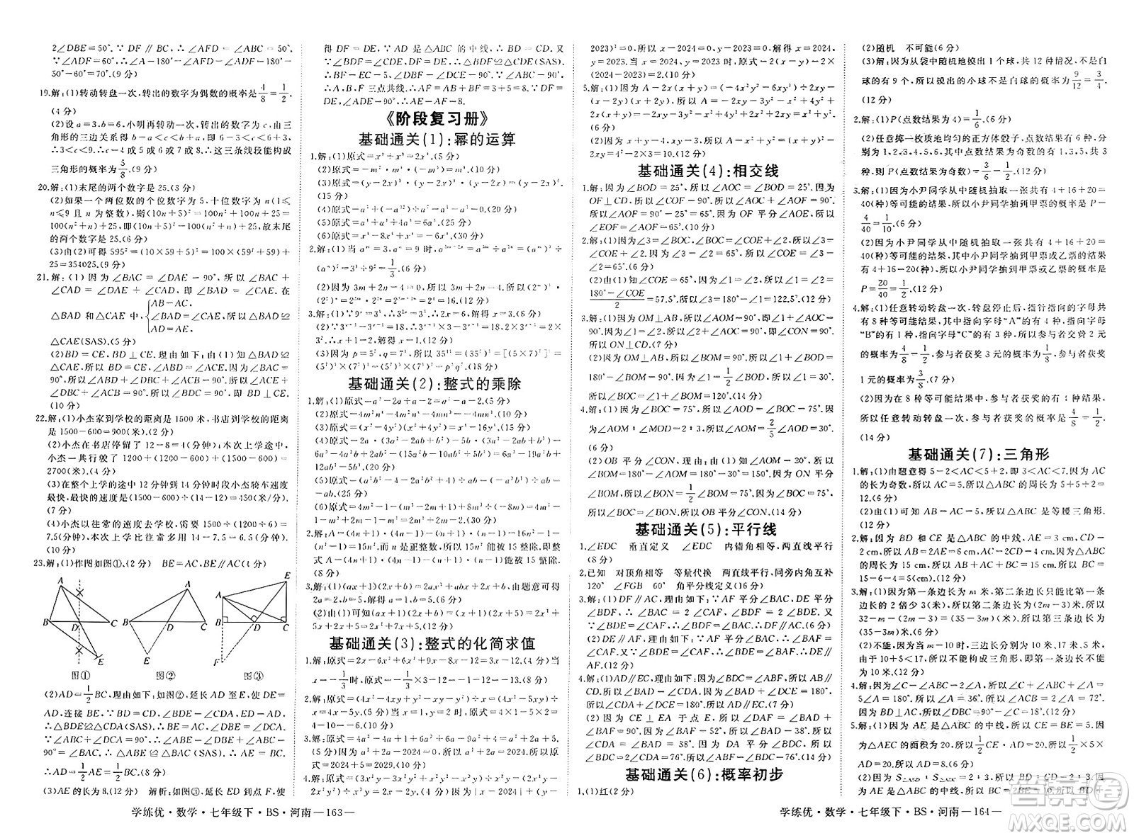 延邊大學出版社2025年春優(yōu)翼學練優(yōu)七年級數(shù)學下冊北師大版河南專版答案