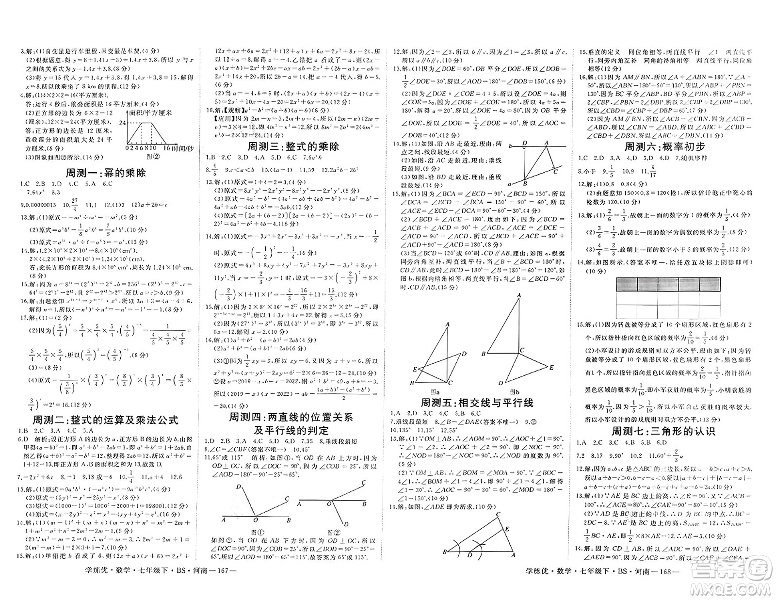 延邊大學出版社2025年春優(yōu)翼學練優(yōu)七年級數(shù)學下冊北師大版河南專版答案