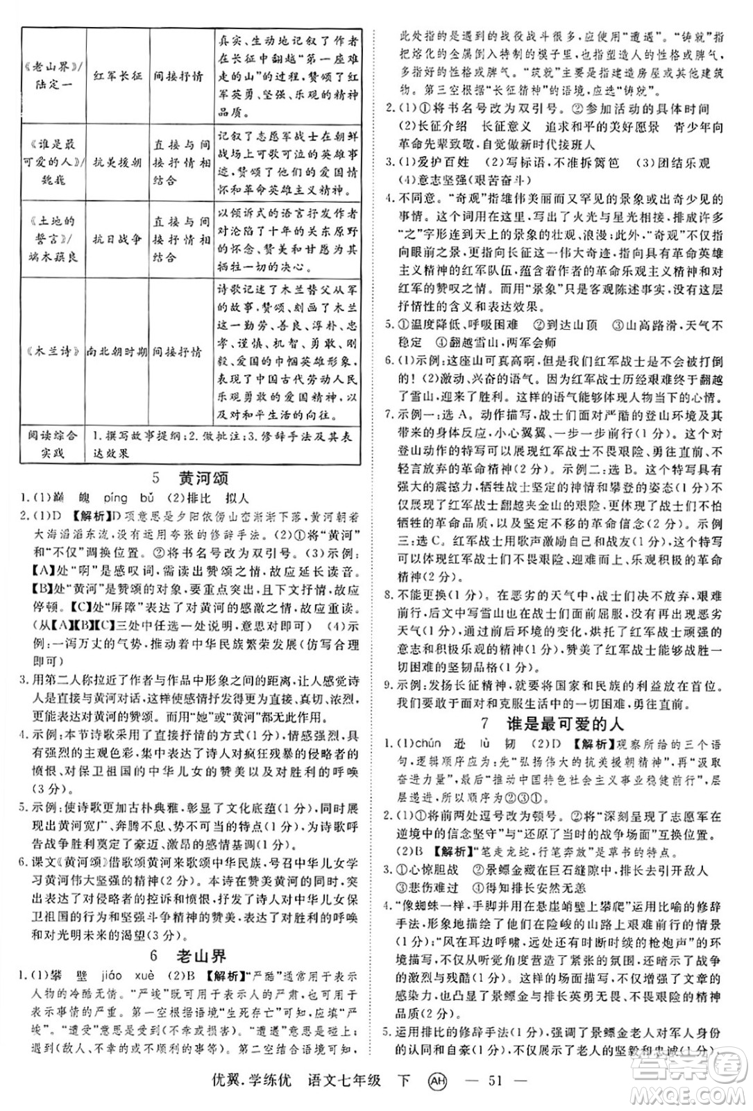 合肥工業(yè)大學(xué)出版社2025年春優(yōu)翼學(xué)練優(yōu)七年級語文下冊人教版安徽專版答案