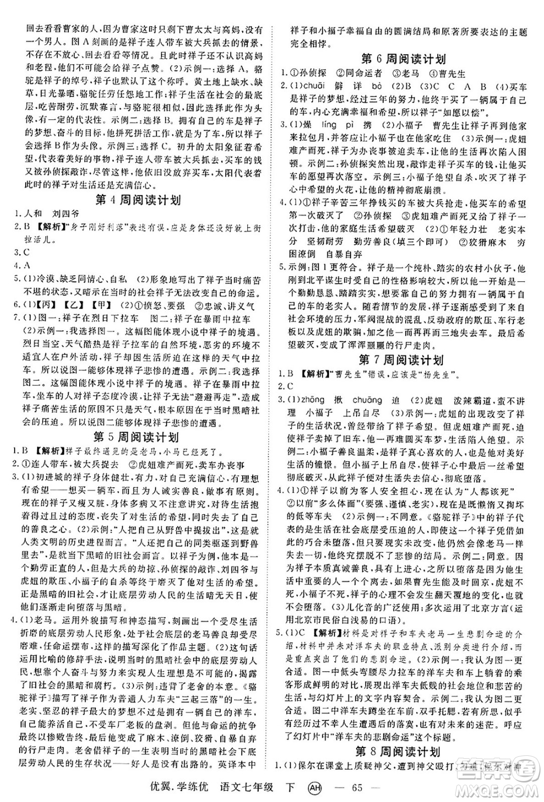 合肥工業(yè)大學(xué)出版社2025年春優(yōu)翼學(xué)練優(yōu)七年級語文下冊人教版安徽專版答案
