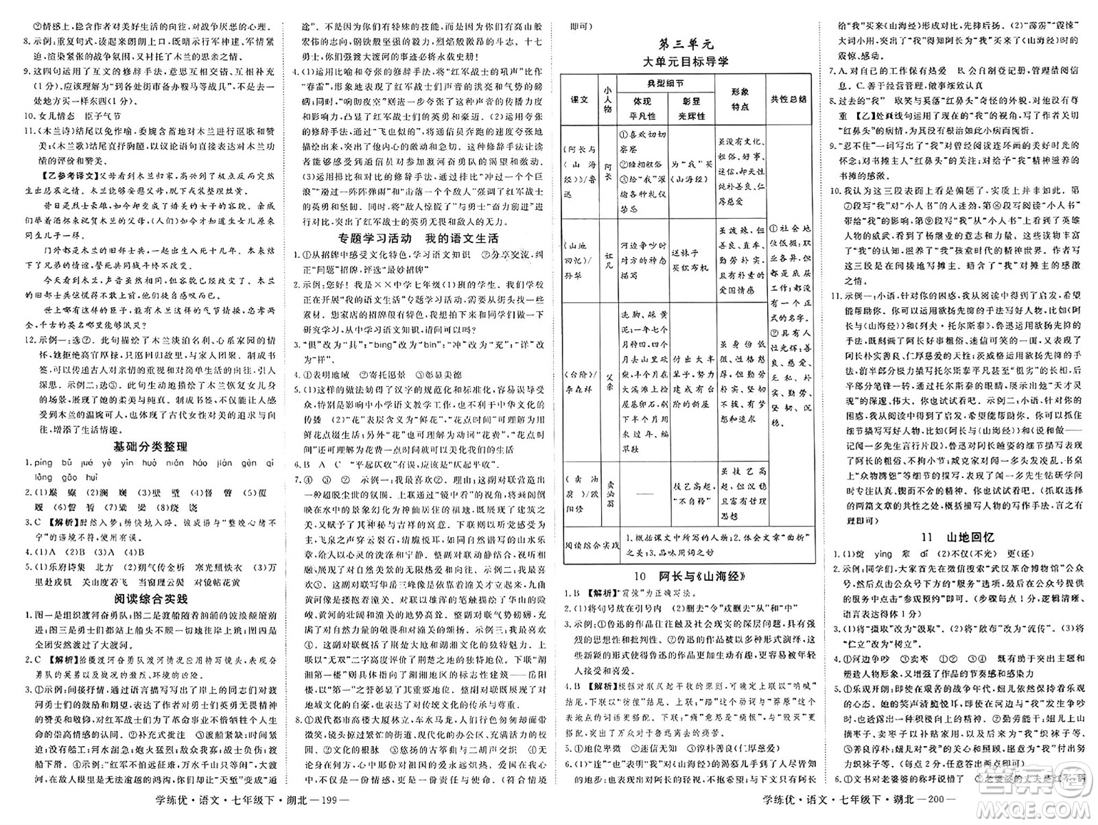 武漢出版社2025年春優(yōu)翼學練優(yōu)七年級語文下冊人教版湖北專版答案