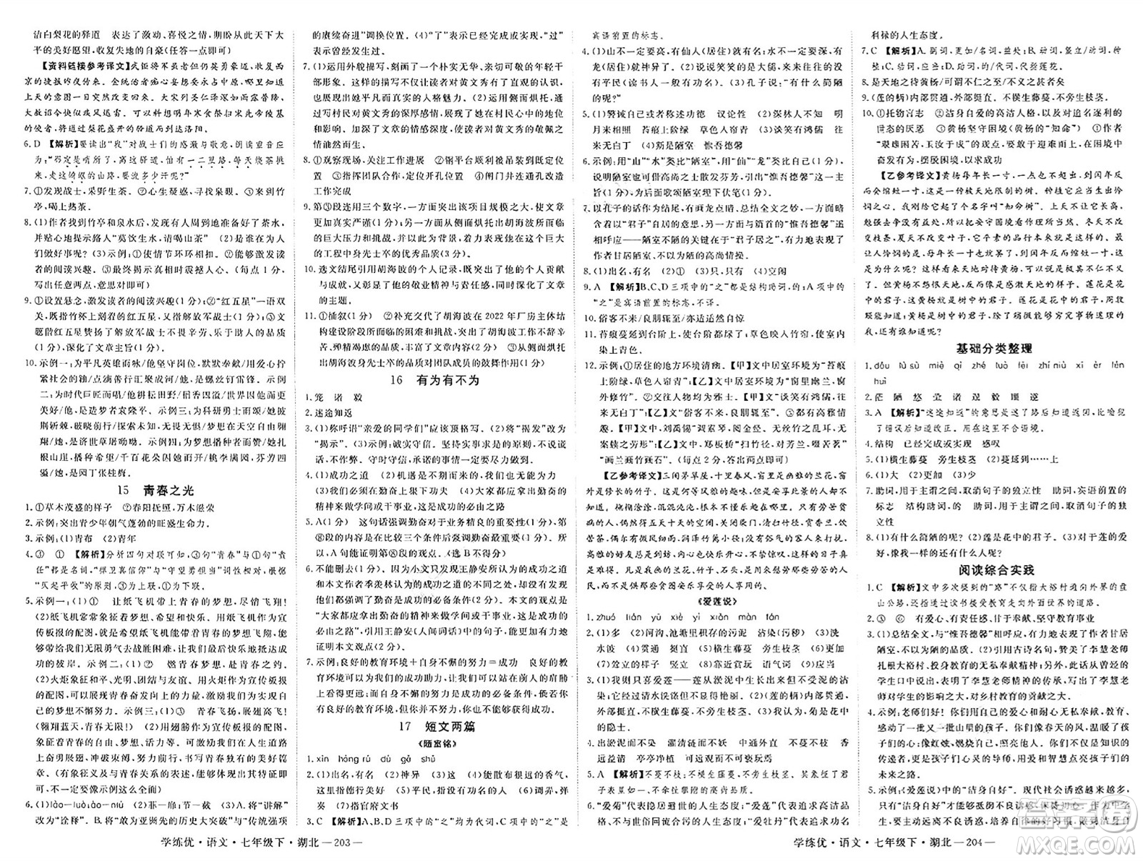 武漢出版社2025年春優(yōu)翼學練優(yōu)七年級語文下冊人教版湖北專版答案