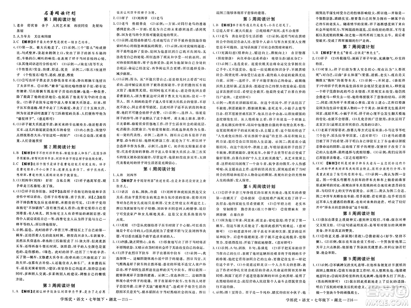 武漢出版社2025年春優(yōu)翼學練優(yōu)七年級語文下冊人教版湖北專版答案