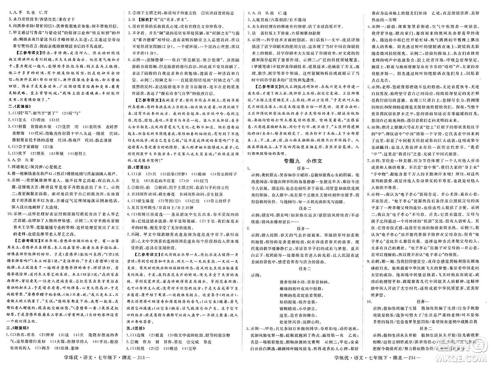 武漢出版社2025年春優(yōu)翼學練優(yōu)七年級語文下冊人教版湖北專版答案