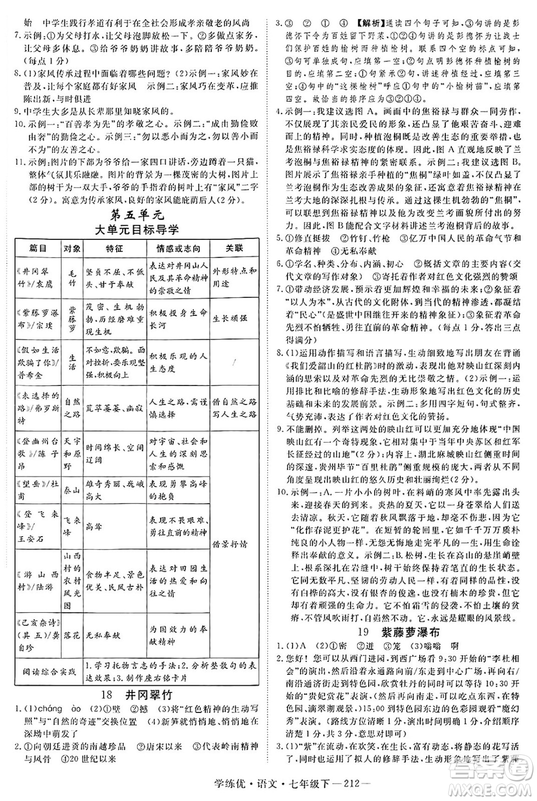 延邊大學(xué)出版社2025年春優(yōu)翼學(xué)練優(yōu)七年級(jí)語(yǔ)文下冊(cè)人教版河南專版答案