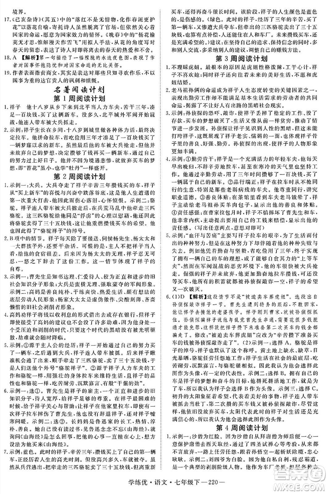 延邊大學(xué)出版社2025年春優(yōu)翼學(xué)練優(yōu)七年級(jí)語(yǔ)文下冊(cè)人教版河南專版答案