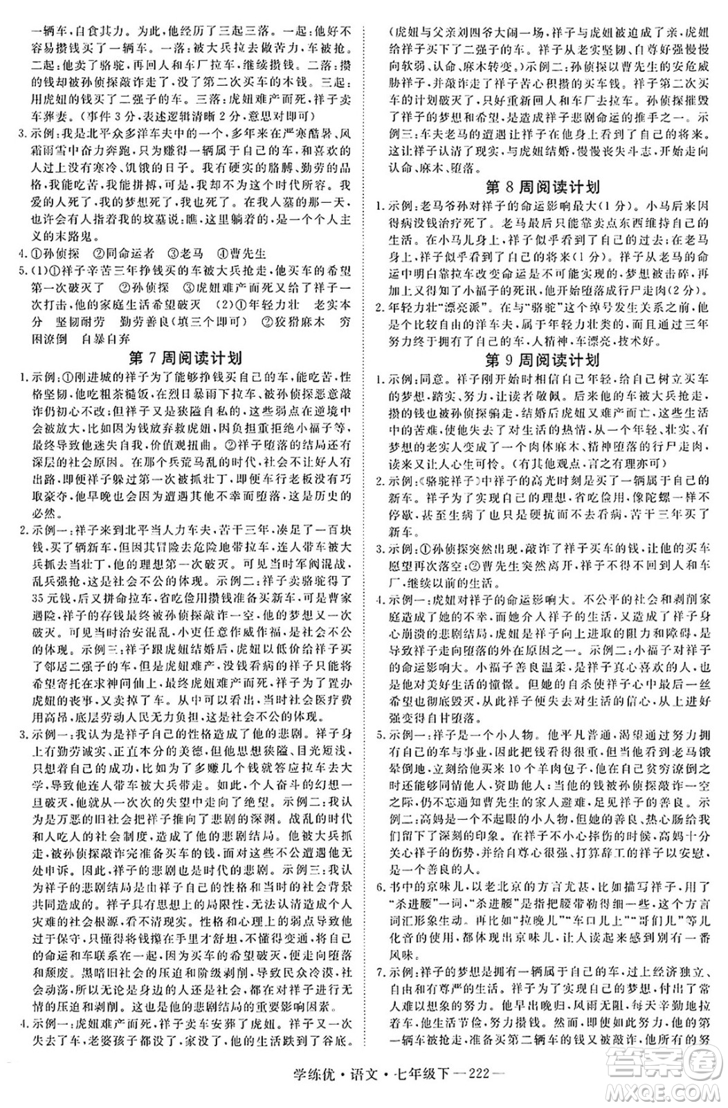 延邊大學(xué)出版社2025年春優(yōu)翼學(xué)練優(yōu)七年級(jí)語(yǔ)文下冊(cè)人教版河南專版答案