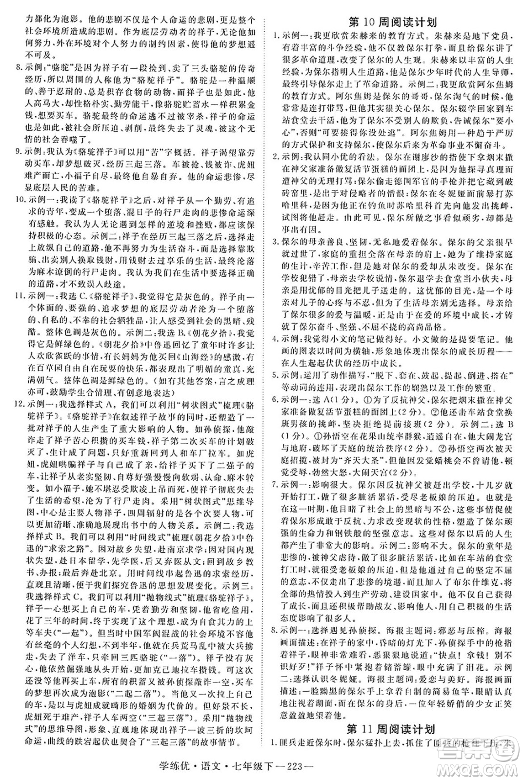 延邊大學(xué)出版社2025年春優(yōu)翼學(xué)練優(yōu)七年級(jí)語(yǔ)文下冊(cè)人教版河南專版答案