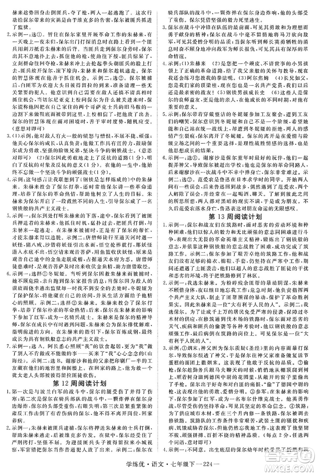 延邊大學(xué)出版社2025年春優(yōu)翼學(xué)練優(yōu)七年級(jí)語(yǔ)文下冊(cè)人教版河南專版答案