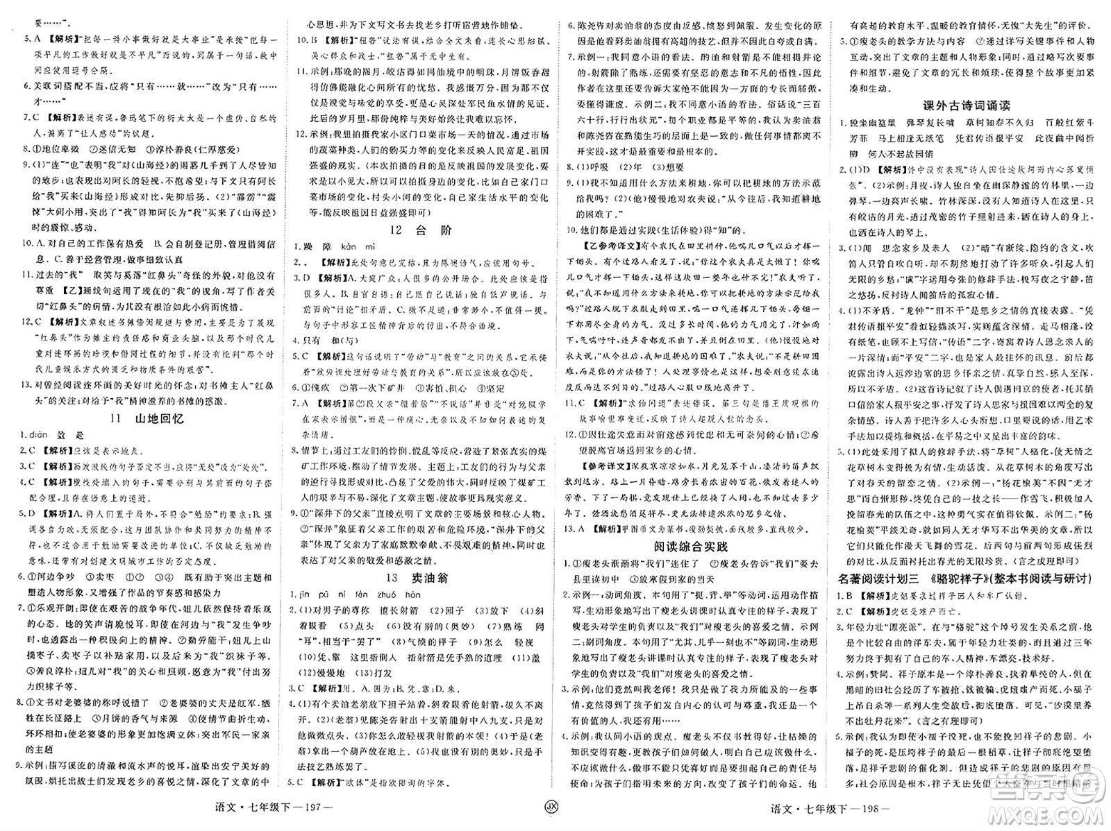 延邊大學出版社2025年春優(yōu)翼學練優(yōu)七年級語文下冊人教版江西專版答案