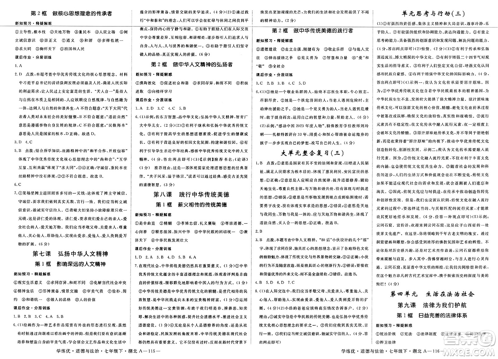 武漢出版社2025年春優(yōu)翼學(xué)練優(yōu)七年級(jí)道德與法治下冊(cè)人教版湖北專(zhuān)版答案