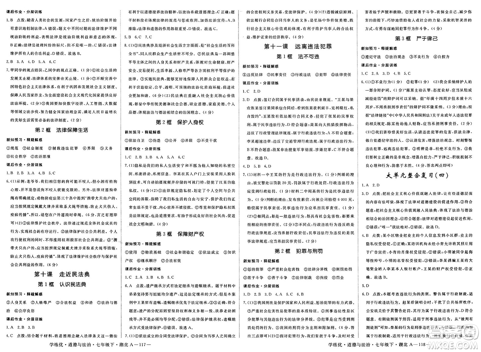 武漢出版社2025年春優(yōu)翼學(xué)練優(yōu)七年級(jí)道德與法治下冊(cè)人教版湖北專(zhuān)版答案