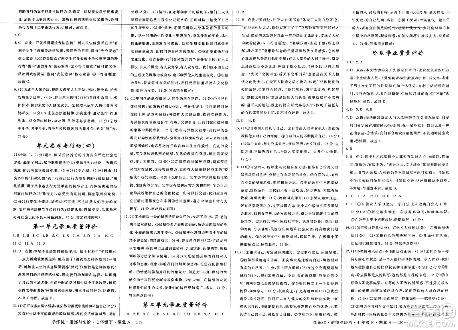 武漢出版社2025年春優(yōu)翼學(xué)練優(yōu)七年級(jí)道德與法治下冊(cè)人教版湖北專(zhuān)版答案