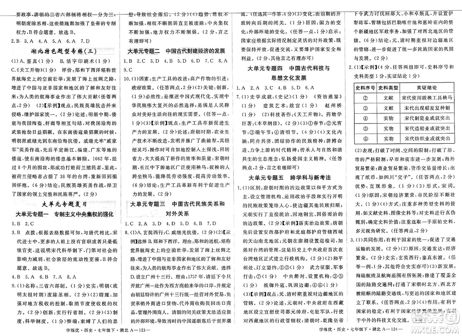 武漢出版社2025年春優(yōu)翼學(xué)練優(yōu)七年級(jí)歷史下冊(cè)人教版湖北專版答案