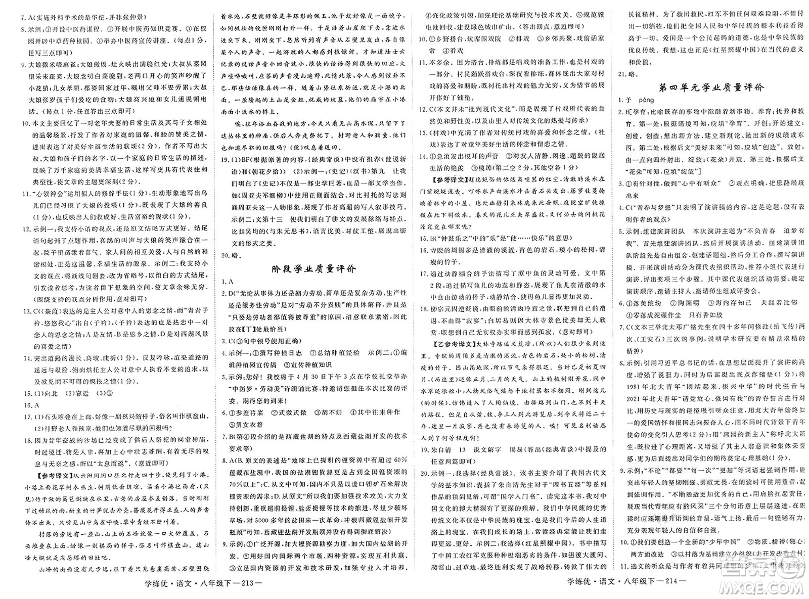 延邊大學(xué)出版社2025年春優(yōu)翼學(xué)練優(yōu)八年級(jí)語文下冊(cè)通用版答案