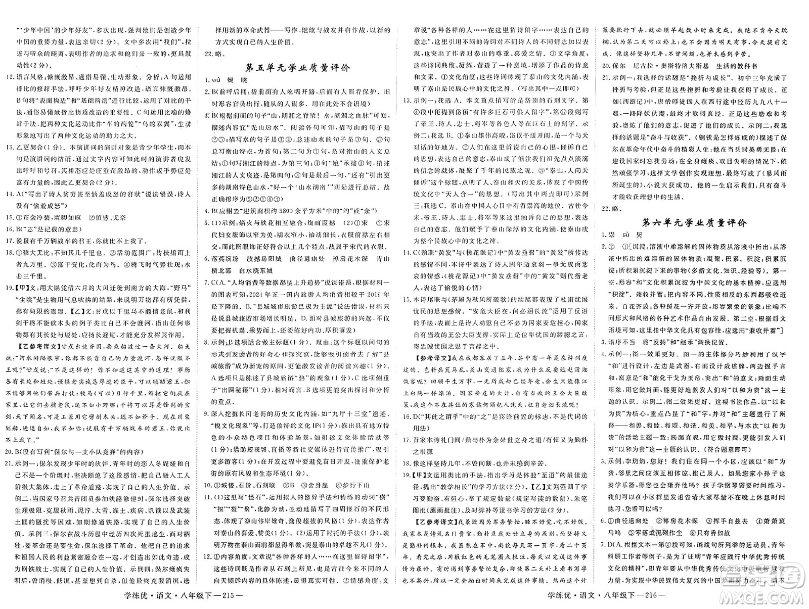 延邊大學(xué)出版社2025年春優(yōu)翼學(xué)練優(yōu)八年級(jí)語文下冊(cè)通用版答案