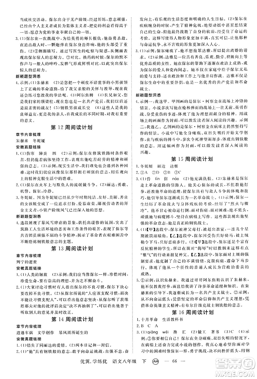 合肥工業(yè)大學(xué)出版社2025年春優(yōu)翼學(xué)練優(yōu)八年級語文下冊人教版安徽專版答案