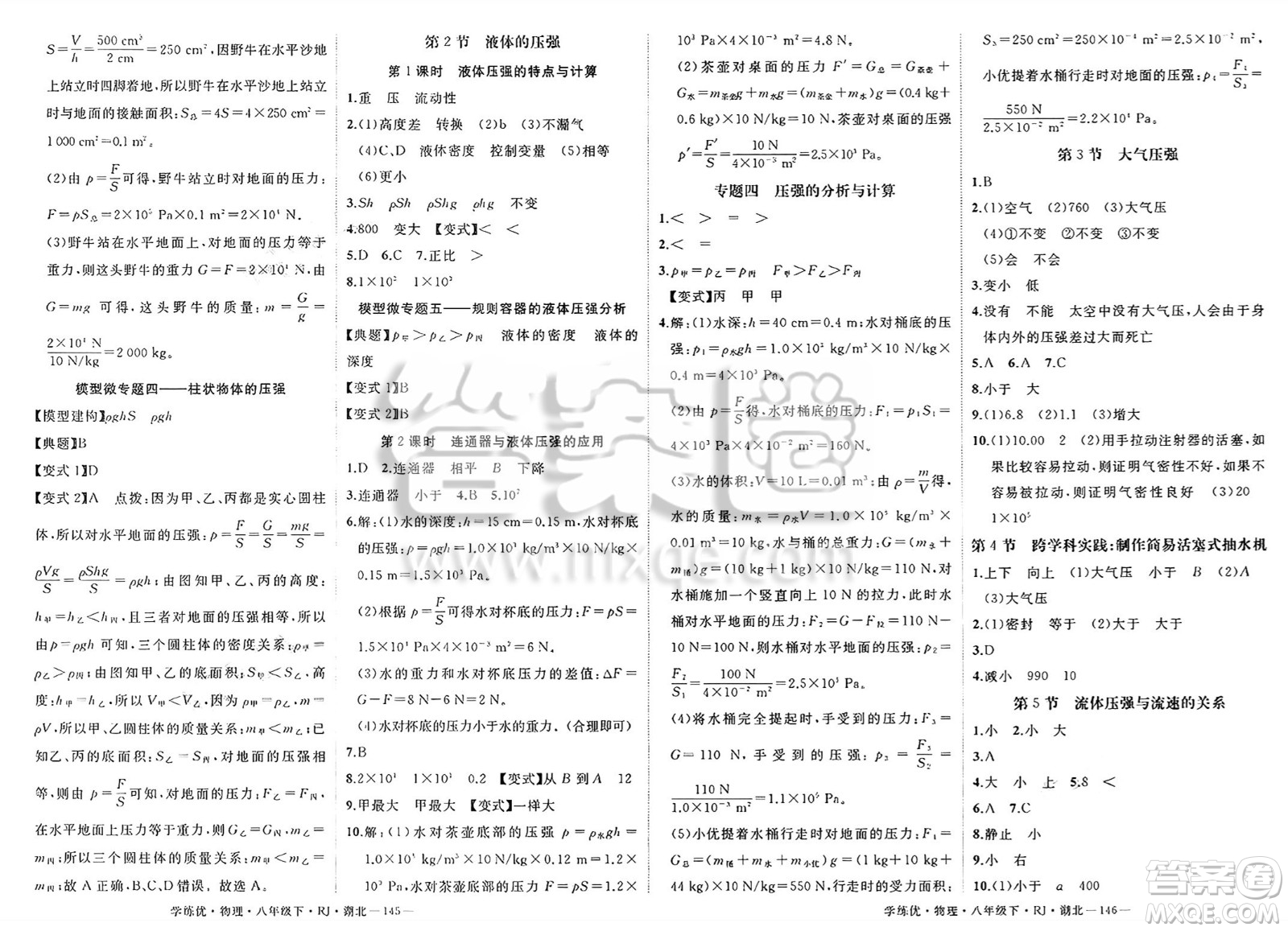 武漢出版社2025年春優(yōu)翼學練優(yōu)八年級物理下冊人教版湖北專版答案