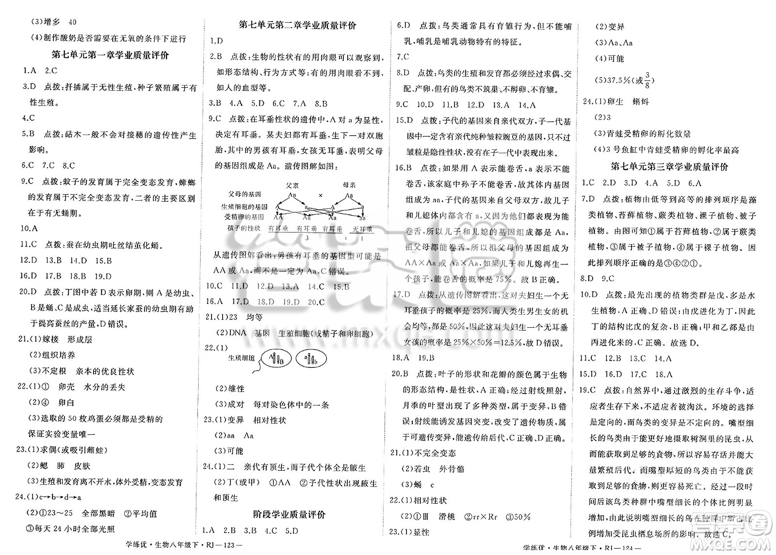 寧夏人民教育出版社2025年春優(yōu)翼學(xué)練優(yōu)八年級(jí)生物下冊(cè)人教版答案