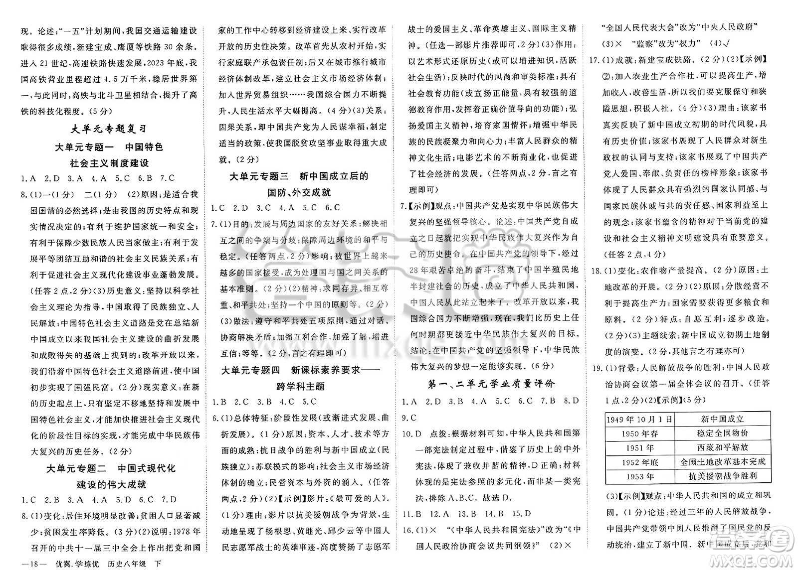 合肥工業(yè)大學(xué)出版社2025年春優(yōu)翼學(xué)練優(yōu)八年級歷史下冊人教版安徽專版答案