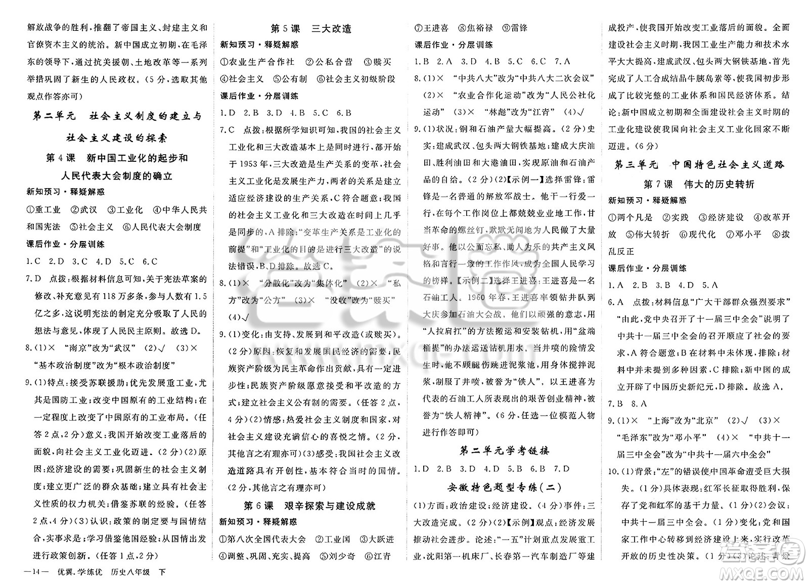 合肥工業(yè)大學(xué)出版社2025年春優(yōu)翼學(xué)練優(yōu)八年級歷史下冊人教版安徽專版答案
