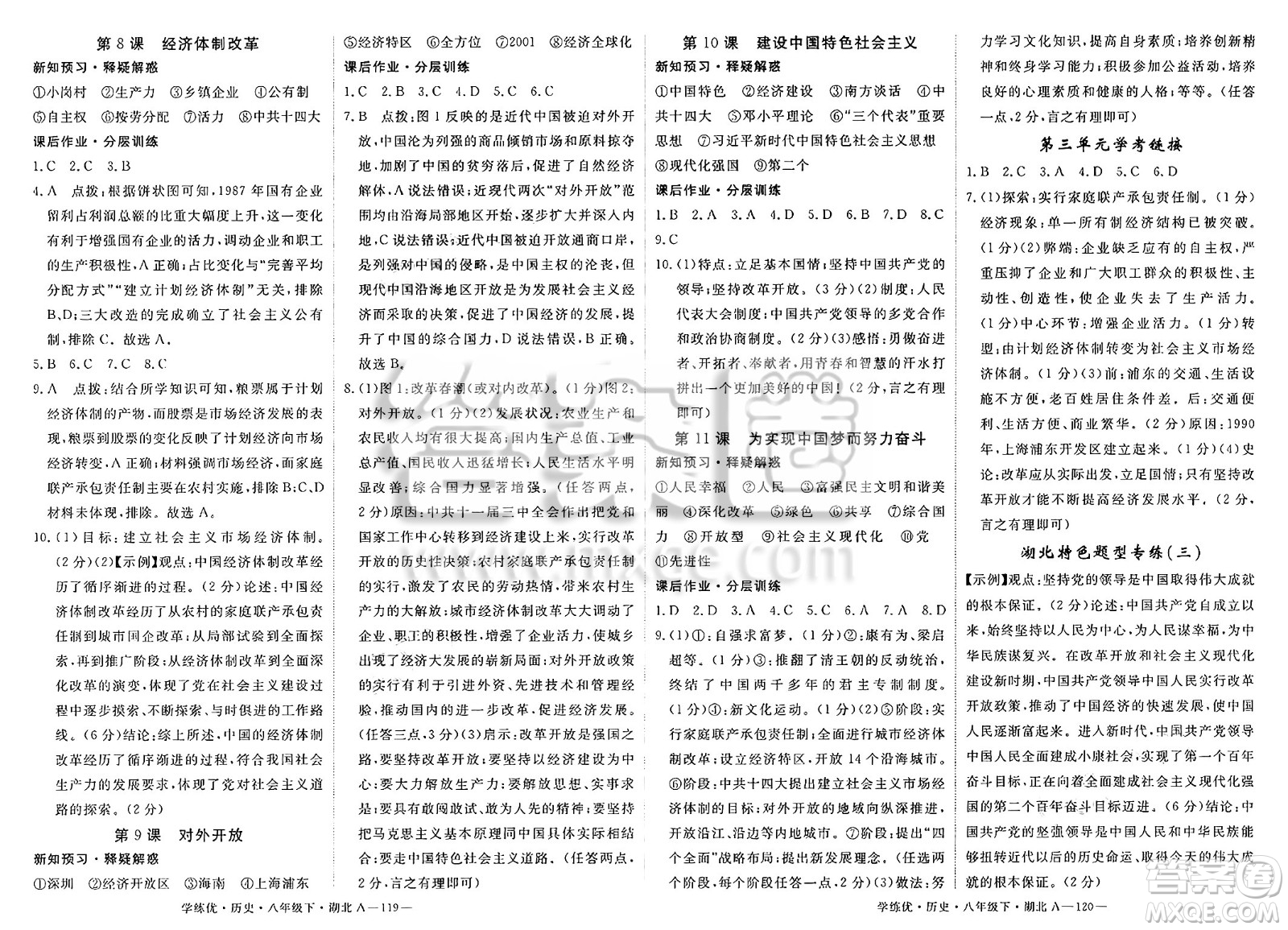 武漢出版社2025年春優(yōu)翼學(xué)練優(yōu)八年級(jí)歷史下冊(cè)人教版湖北專版答案
