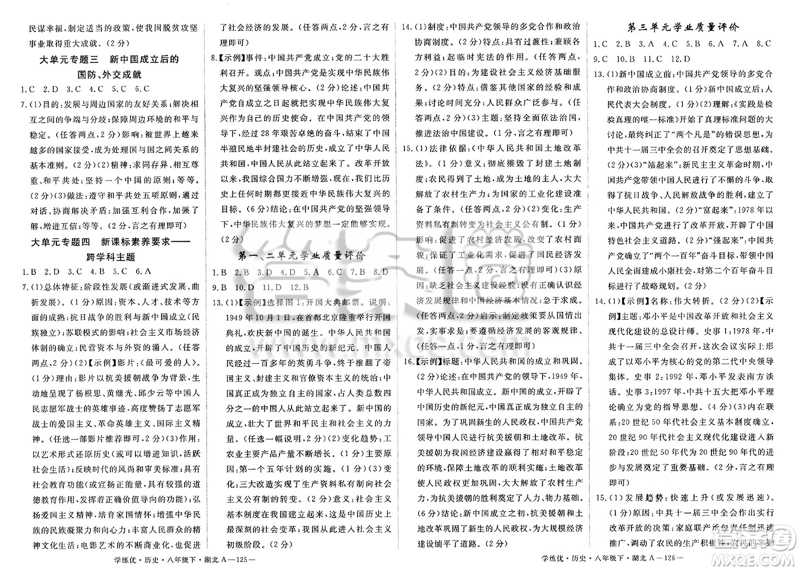 武漢出版社2025年春優(yōu)翼學(xué)練優(yōu)八年級(jí)歷史下冊(cè)人教版湖北專版答案