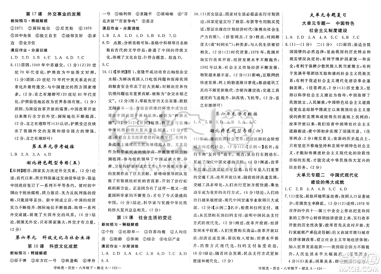 武漢出版社2025年春優(yōu)翼學(xué)練優(yōu)八年級(jí)歷史下冊(cè)人教版湖北專版答案