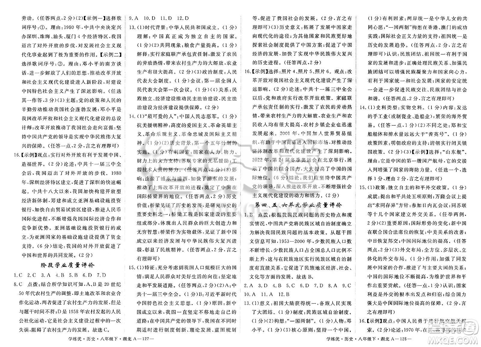 武漢出版社2025年春優(yōu)翼學(xué)練優(yōu)八年級(jí)歷史下冊(cè)人教版湖北專版答案