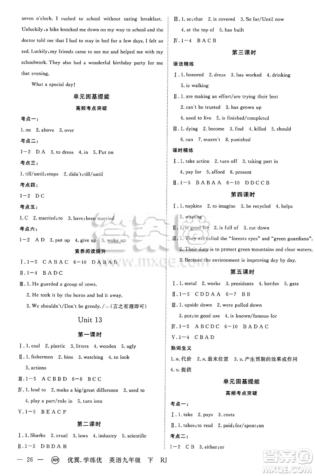 合肥工業(yè)大學(xué)出版社2025年春優(yōu)翼學(xué)練優(yōu)九年級(jí)英語(yǔ)下冊(cè)人教版安徽專(zhuān)版答案