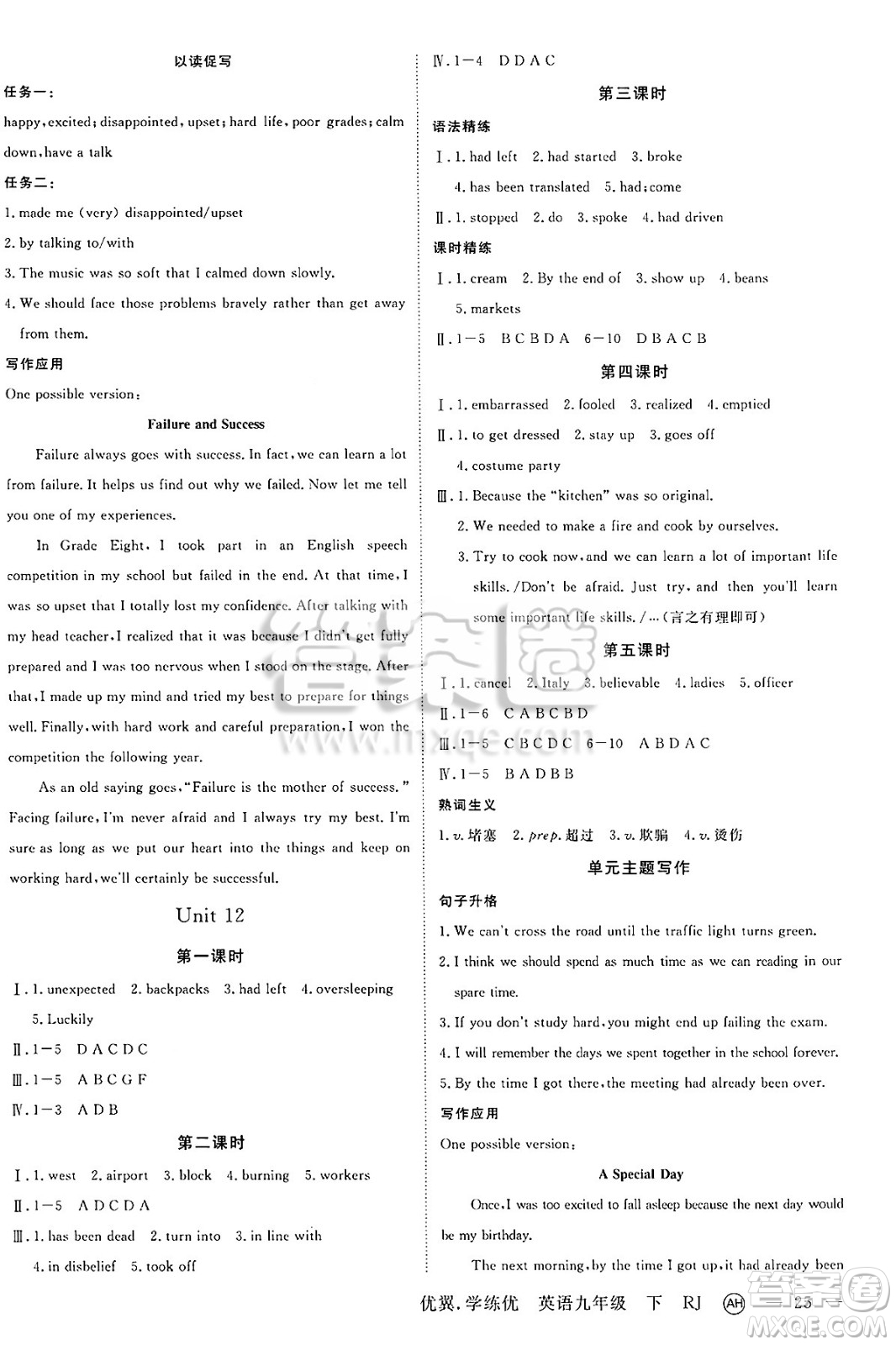 合肥工業(yè)大學(xué)出版社2025年春優(yōu)翼學(xué)練優(yōu)九年級(jí)英語(yǔ)下冊(cè)人教版安徽專(zhuān)版答案